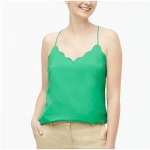 J.Crew‎ Scalloped Cami Top Green Sleeveless Tank Blouse Sz 8 Trapeze Adjustable